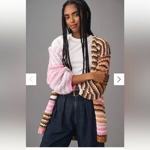 Anthropologie Pink and Brown Striped Cardigan